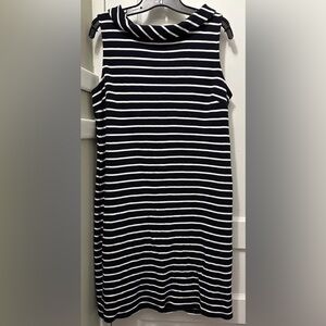 Talbots dress Audrey-Neck Stripe Interlock Shift Dress Sz L Navy & White Stripes